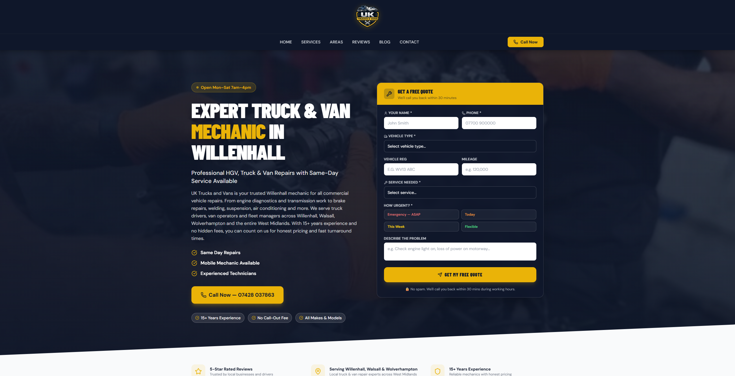 UK Trucks and Vans commercial vehicle garage website by Boyzeth Solutions